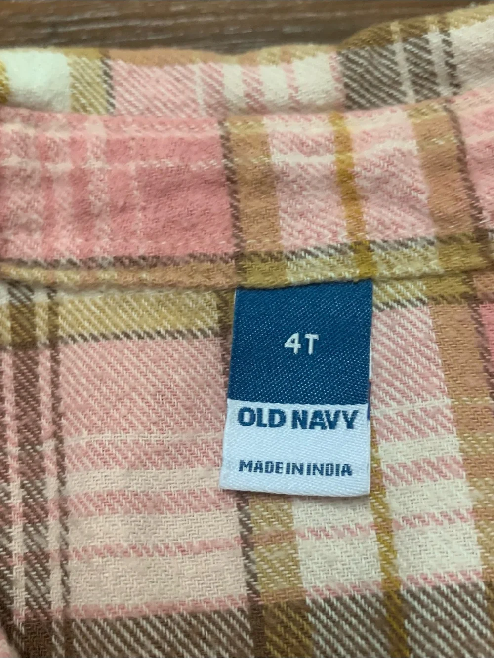 Old Navy Plaid Flannel Shirt Girls 4T Pink Brown Button Up Long Sleeve Cotton
